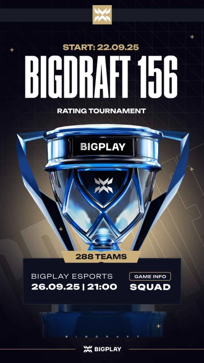 Турнир BigDraft #156: PUBG Mobile по pubg mobile,
               формат squad, призовой фонд 100$,
                старт 22 September