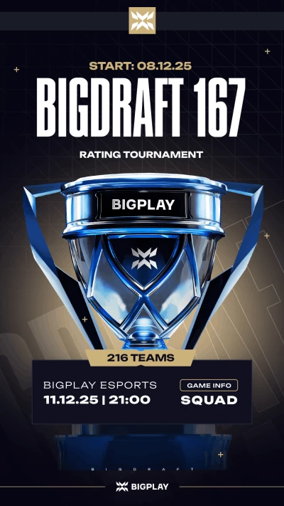 Турнир BigDraft #167: PUBG Mobile по pubg mobile,
               формат squad, призовой фонд 100$,
                старт 8 Декабрь