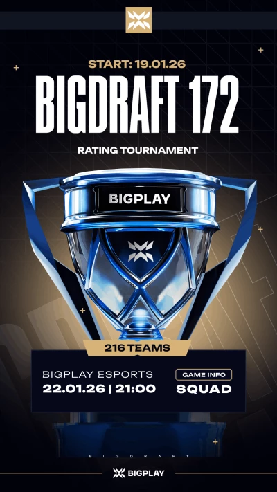 Турнир BigDraft #172: PUBG Mobile по pubg mobile,
               формат squad, призовой фонд 100$,
                старт 19 Январь